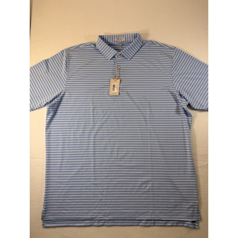 Peter Millar Summer Comfort Polo Mens 2XL Baby Blue White Striped Golf NWT